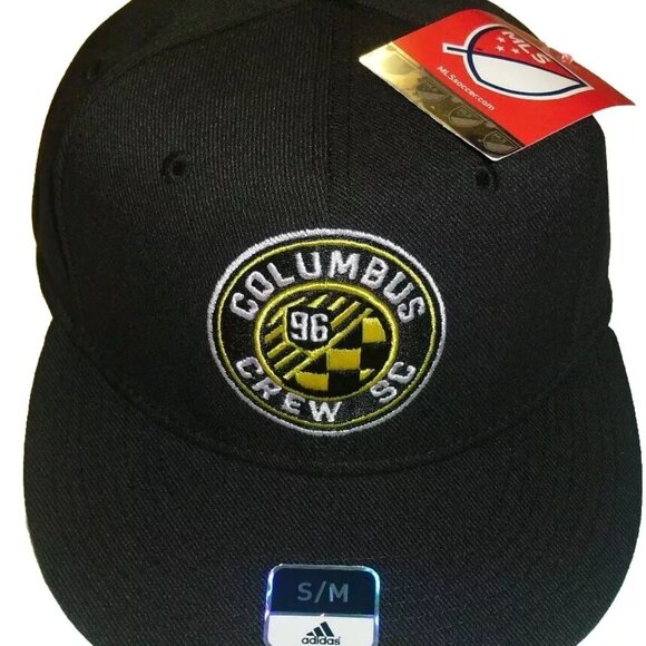 Columbus Crew Mls Soccer All Black Adidas Stretch Fit Fitted hat sz Small/Medium - Picture 1 of 5